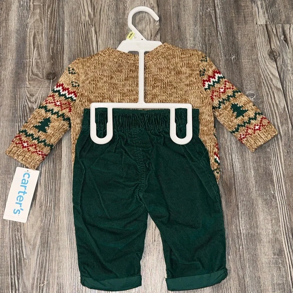 Carter's Baby 2pc Holiday Sweater & Corduroy Pant Set 3m- NWT